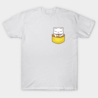 White Chubby Cat Pocket Kitty T-Shirt